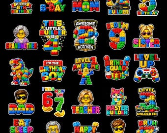 Master Builder Png Bundle | Birthday Building Block Png, Dabbing Builder Boy, Construction Birthday Design, Kids Birthday Shirt