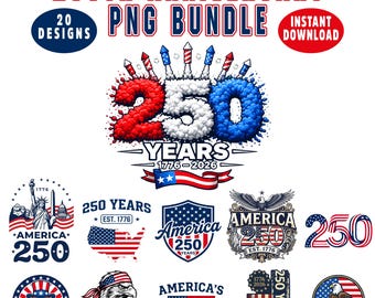 Paquete de imágenes PNG del 250 aniversario | PNG del 250 aniversario de EE. UU. | PNG del Día de la Independencia de EE. UU. | PNG patriótico de EE. UU. | Usa la libertad | 250 años de América