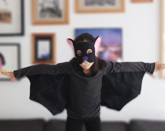 Costume pipistrello, costume Halloween, costume bambino, costume bambina, maglietta pipistrello, maschera pipistrello, festa halloween, bat