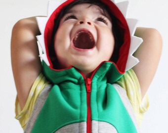 Dinosaur Hoodie Vest: Kids Costume Jacket with Spikes, Halloween and Carnival, Photo Prop