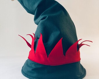 Christmas Elf Hat, Green Pixie Bonnet, Recycled Felt Costume, Kids Adults Holiday Party Adult Size M
