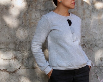 Organic fleece sweatshirt. Women pullover. Crew neck. Made to order. Made in Italy