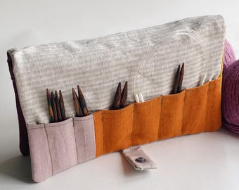 Knitting needle organizer. Knitting case for short needles 8 cm. Roses field
