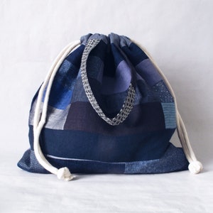 Knitting Project Bag: Blue Yarn Organizer, Drawstring Bag (Ships from Italy)