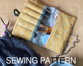 Sewing pattern. Knitting needle case organizer. Foldable compact size