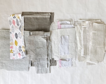 Fabric sewing bundle. Natural linen and cotton fabric scraps. Fabric remnants.