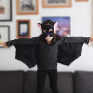 Kids bat costume, kids tshirt, bat mask, bat wings, bat costume boy, bat costume girl, bat kit, toys and gifts, bat dress up set, gift idea image 1