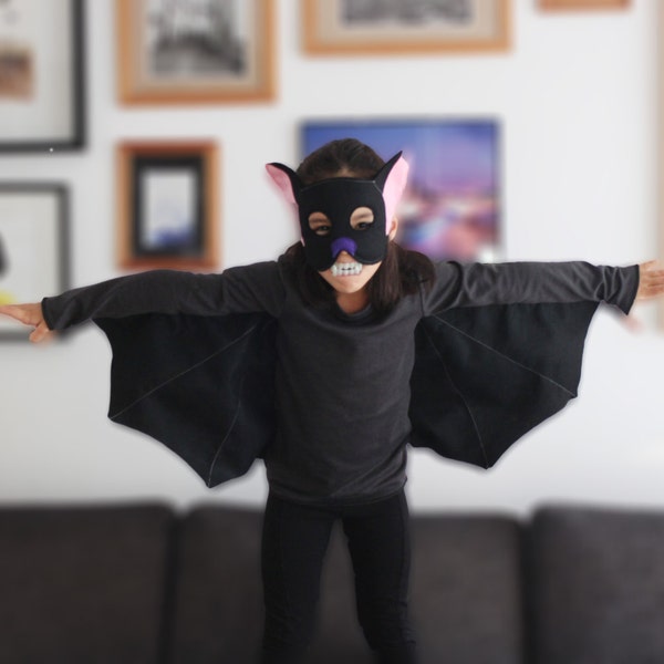 Kids bat costume, kids tshirt, bat mask, bat wings, bat costume boy, bat costume girl, bat kit, toys and gifts, bat dress up set, gift idea