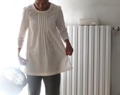 Ivory pleated blouse, japanese style top, cotton pleated shirt. Sizes US 2, 4, 6, 8. Made to order.