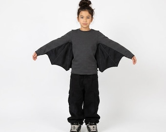 Kids Bat Costume T-Shirt and Mask, Eco-Felt Wings, Halloween Outfit, Pretend Play