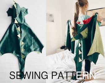 Dragon cape sewing pattern. Dragon costume for kids. Sizes from 2 to 10 years