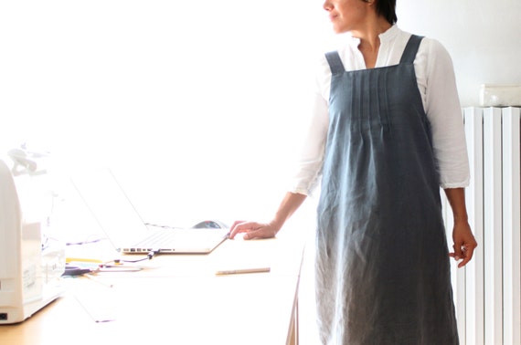 linen dungaree dress