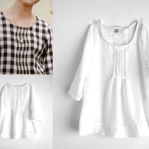 White pleated blouse 100% cotton. Swiss dots fabric. GOTS certified. Made in Italy. image 3