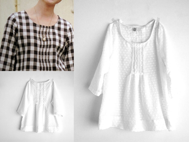 White pleated blouse 100% cotton. Swiss dots fabric. GOTS certified. Made in Italy. image 3