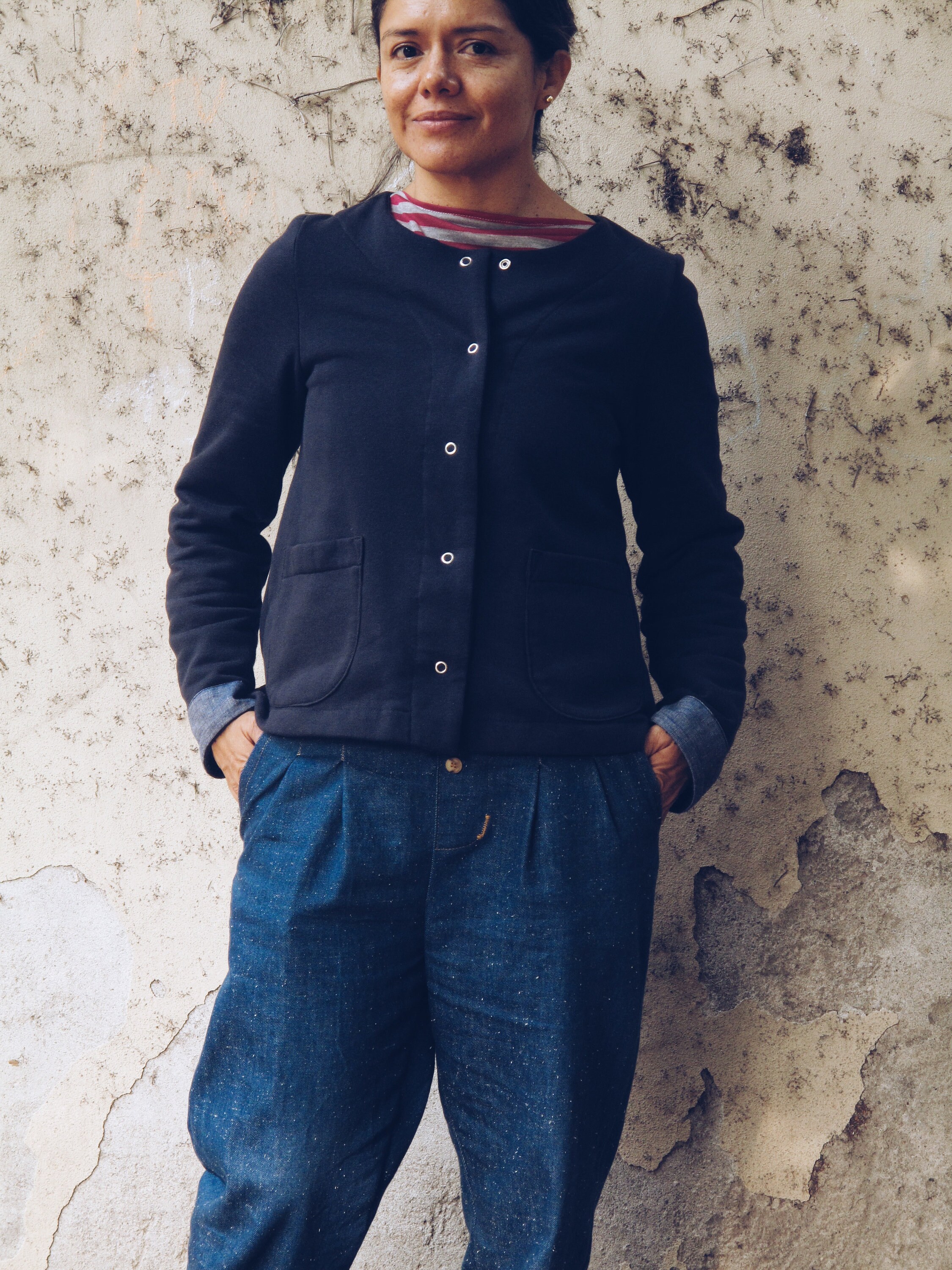 Organic Cotton Blend Fleece Short Cardigan for Woman with Pockets. Metal Snap Buttons Closure. Sustainable Clothing.