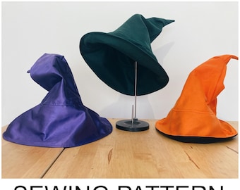 Sewing pattern. Witch hat. Wizard hat. Halloween hat. Magician hat. Wizarding hat. Kid and adult sizes.