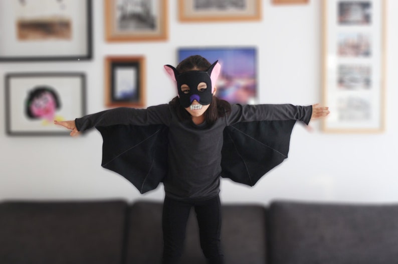 Costume pipistrello, costume Halloween, costume bambino, costume bambina, maglietta pipistrello, maschera pipistrello, festa halloween, bat immagine 1