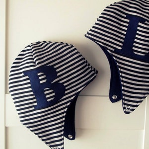 Initial personalized aviator hat, pilot cap for baby boy. Warm and soft jersey. Sizes 0-24 mo. Made to order.