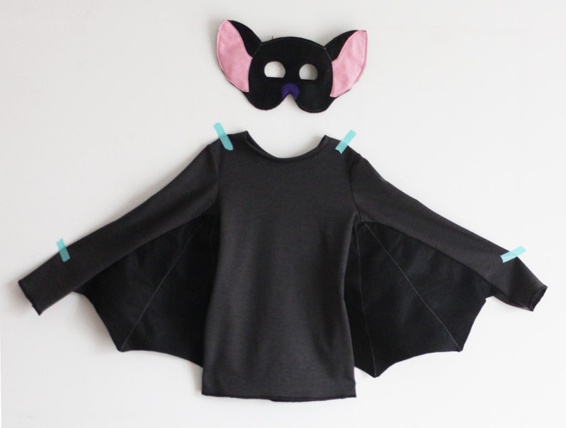 Costume pipistrello, costume Halloween, costume bambino, costume bambina, maglietta pipistrello, maschera pipistrello, festa halloween, bat immagine 2