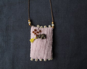 Trinket necklace. Fabric jewelry. Charm necklace. Elephant charm.  Christmas stockings. Gifts for her.