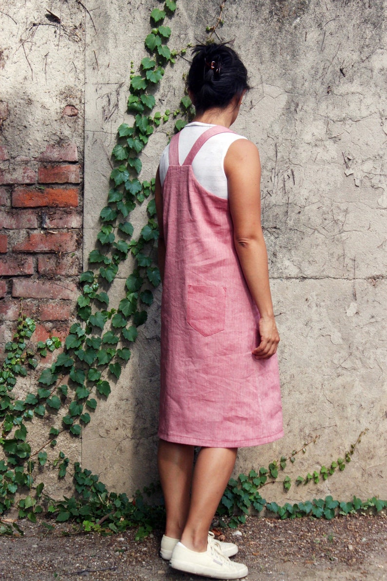 pink linen dungarees