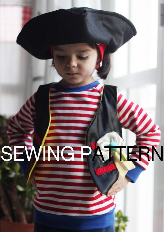 Cartamodello per costume da pirata. Include tricorno, gilet e accessori.  Taglie da 12 mesi a 10 anni -  Italia