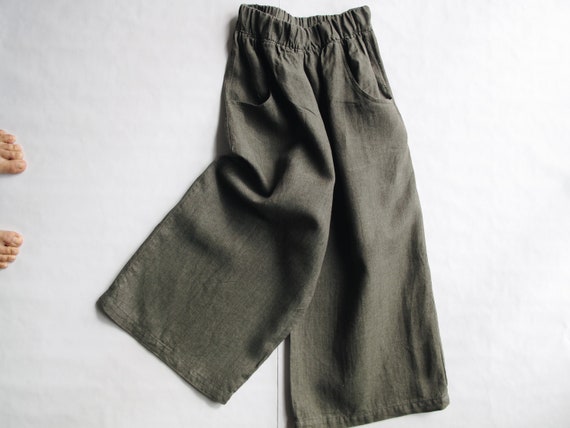 Women's Wide Leg Pants. Elasticated Waist.italian Linen. Sustainable Clothing  Made in Italy. 