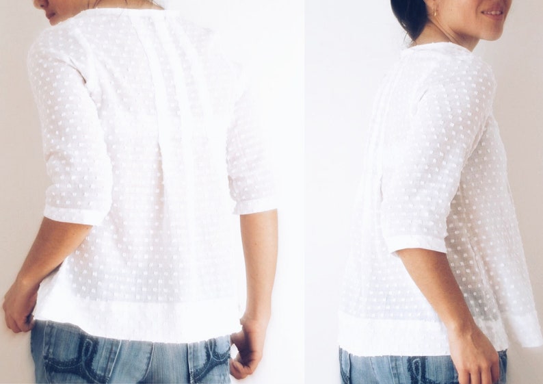 White pleated blouse 100% cotton. Swiss dots fabric. GOTS certified. Made in Italy. image 4