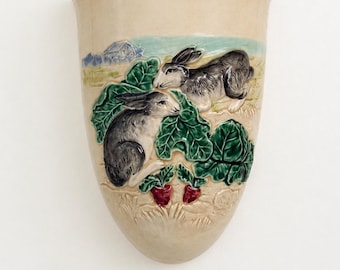 Haldon Group Wall Pocket Planter Rabbits Radish Design Japan Relief Bunny Vase