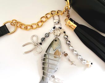 Fish Keychain | Beaded Handmade Charm | Fishing Lure Bait Bag Decoration Jewelry