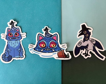 Stickers inspirés des chasseurs de démons Kpop | Découpes imperméables en vinyle mat | Tigre bleu et pie avec chapeau | Derpy Susie