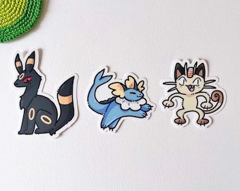 Stickers Poké | Découpes imperméables en vinyle mat | Umbreon - Vaporeon - Miaouss
