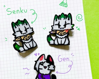 Pin's holographique Senku + Gen Cat | Dr Stone | Animés | Breloque imprimée en 3D faite main