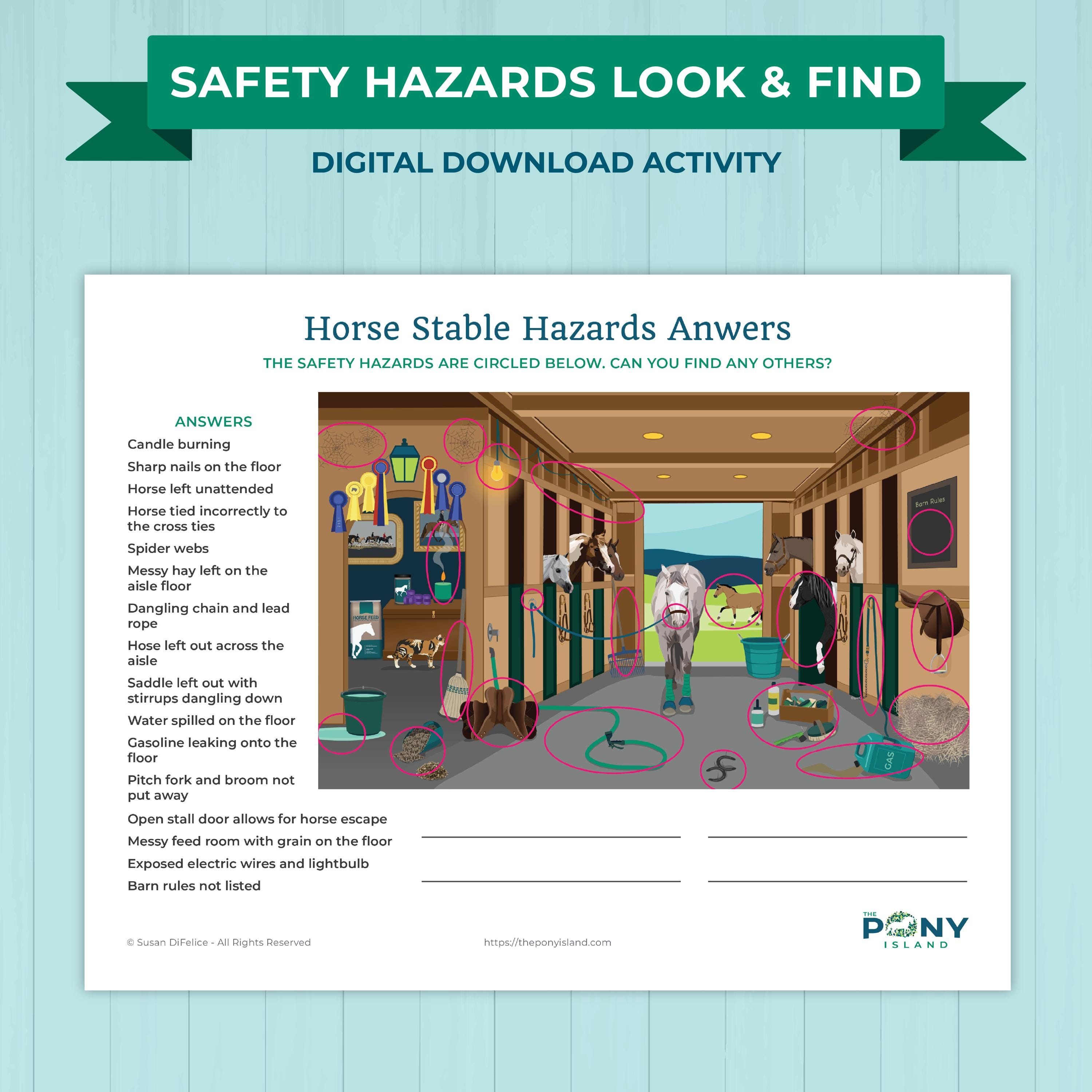 Horse Riding Risk Assessment Example Horse Stable Safety Hazards Look & Find Printable Activity - Etsy