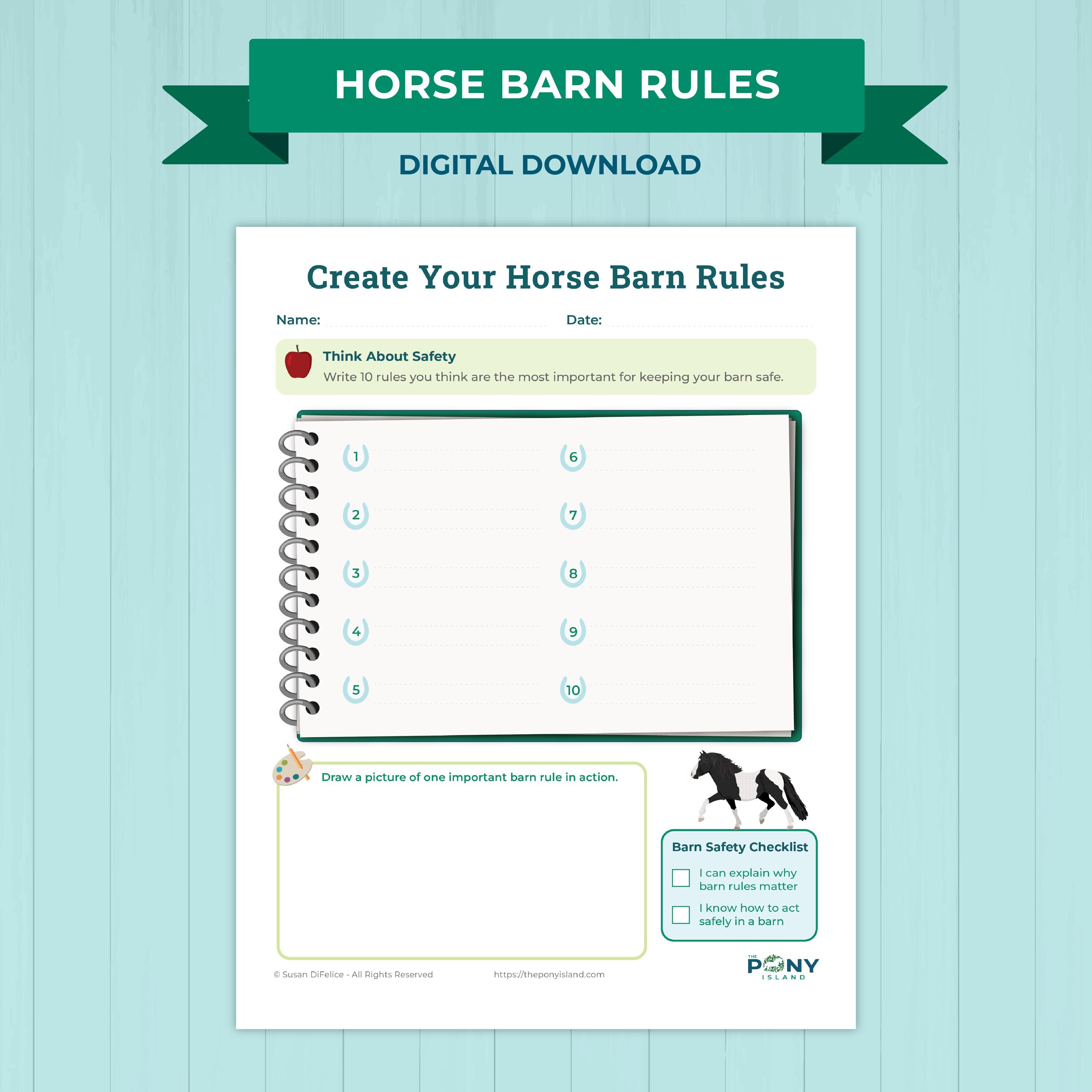 Horse Barn Rules Printable Pack | Riding Stable Safety Signs + Kids ...