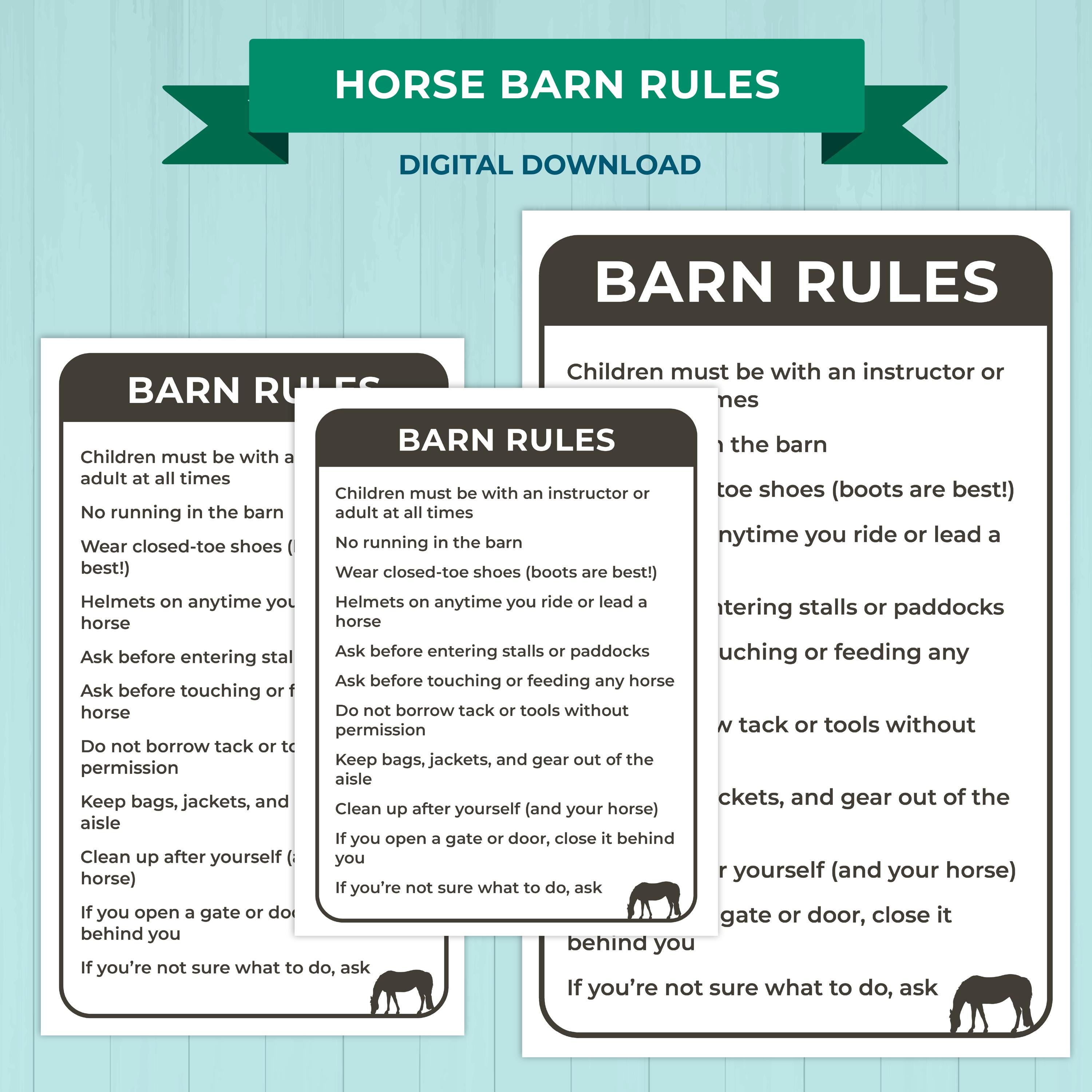 Barn Rules.pdf Horse Barn Rules Printable Pack | Riding Stable Safety Signs + Kids ...
