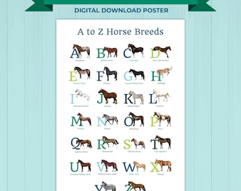 Póster de razas de caballos de la A a la Z (descarga digital)