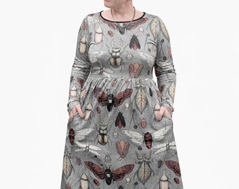 Bug Print Maxi Dress: Round Neck Relaxed Fit Naturecore Dress - Etsy