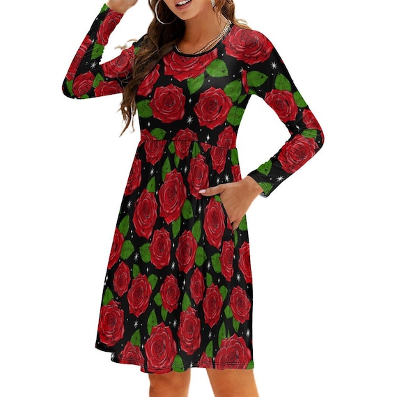 long sleeve floral skater dress boohoo Women's Plus Floral Long Sleeve Chiffon Mini Skater Dress in Black