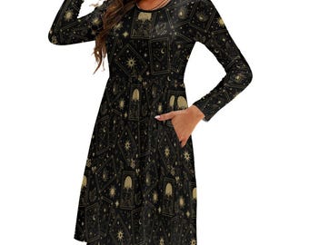 Tarot Card Dress, Witchy Pockets, Long Sleeve