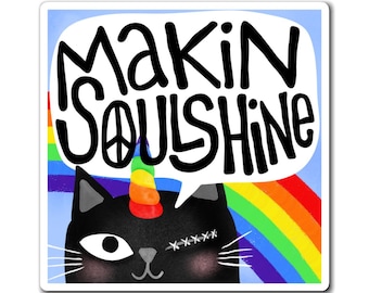 Aimant arc-en-ciel de chat de Makin Soulshine | Sticker pour réfrigérateur carré