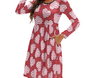 Robe gâteau coeur Saint-Valentin avec poches | Robe rose à imprimé coeurs | Tenue romantique pour la Saint-Valentin