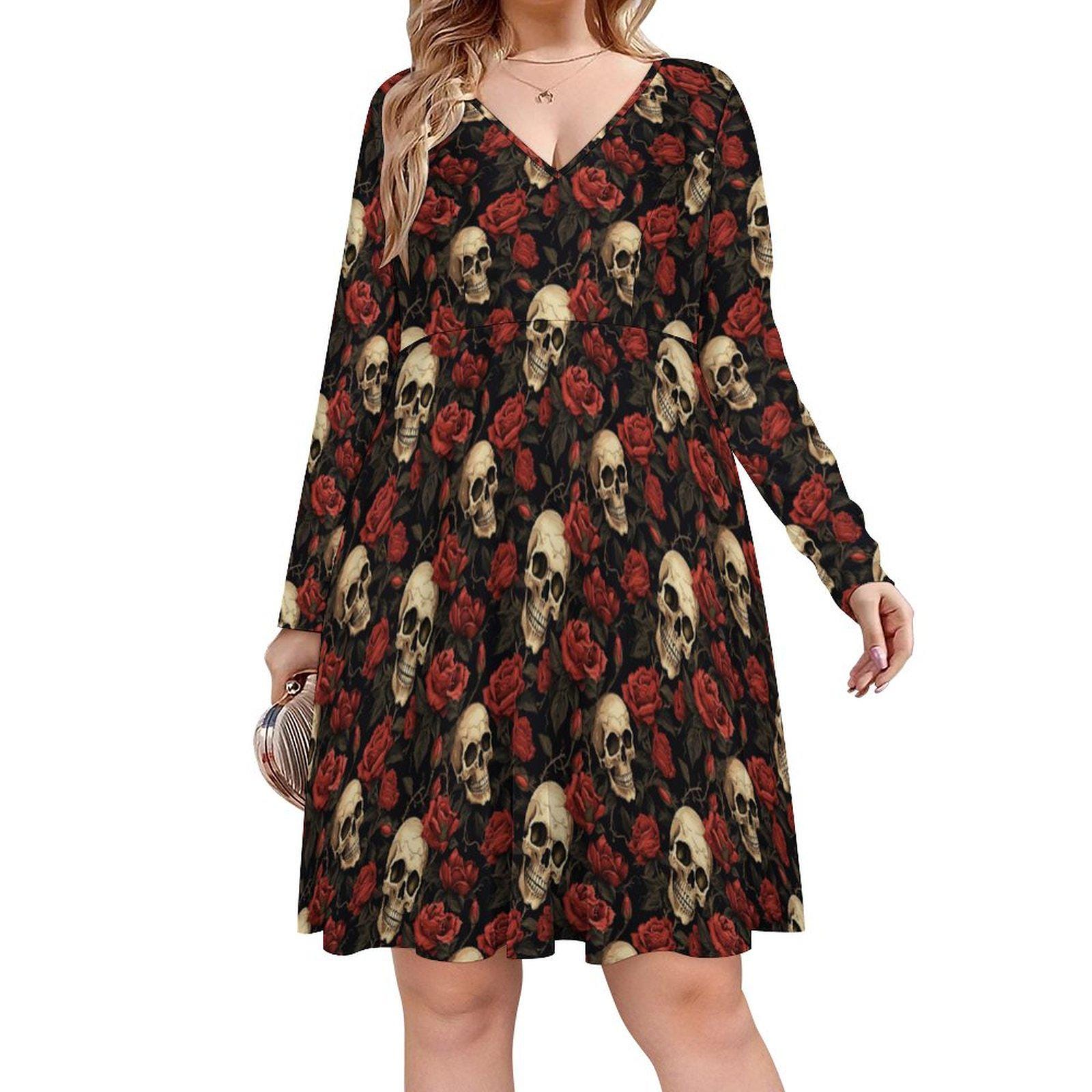 long sleeve skull dress SHEIN LUNE Fall Halloween Skull Print Long Sleeve Fitted Dress, Women Clothes