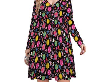 chinese dress ladies Lunara Long Sleeve Mini Dress Black
