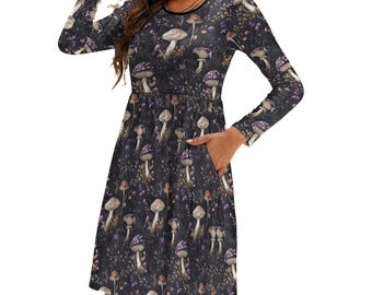 Vestido de bosque de setas con bolsillos / Vestido de bosque nocturno con hongos / Traje cottagecore de bruja