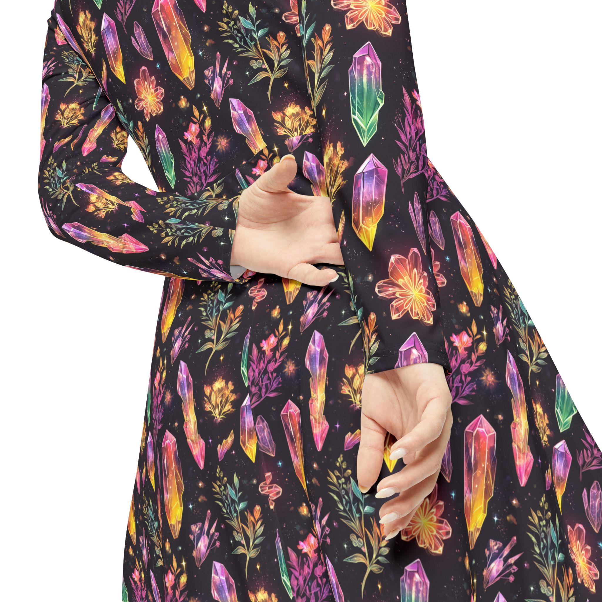 knee length dresses for ladies Hasina Modest Neckline Flare Long Sleeve Embellished Feather Dress – B Chic  Fashions