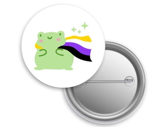Non-Binary Frog Pinback Button, NonBinary Flag Pin