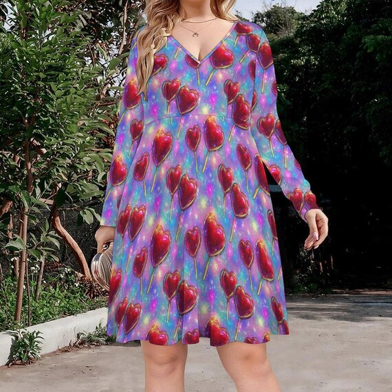 valentine's day dress long sleeve Valentines Day Dresses for Women Plus Size V Neck Long Sleeve High Low Dresses Plush Collar Vintage Holiday Party Dress Pink 2XL