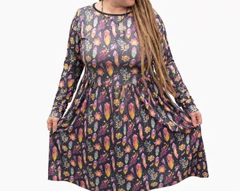 Fantasy Dress, Round Neck Long Sleeve Witchy Dress with Pockets