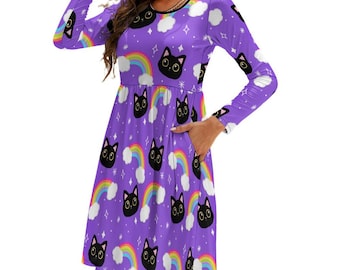 Kawaii Rainbow Print V-neck Long Sleeve Skater Dress for Women - Soft  Microfiber Plus Size - Etsy